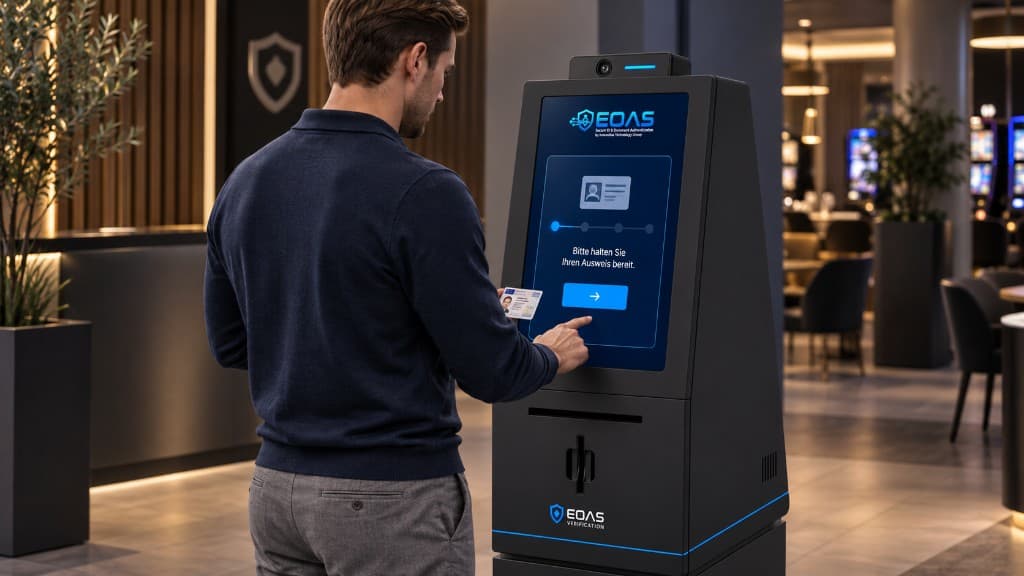 Person startet die Prüfung am EOAS-Terminal